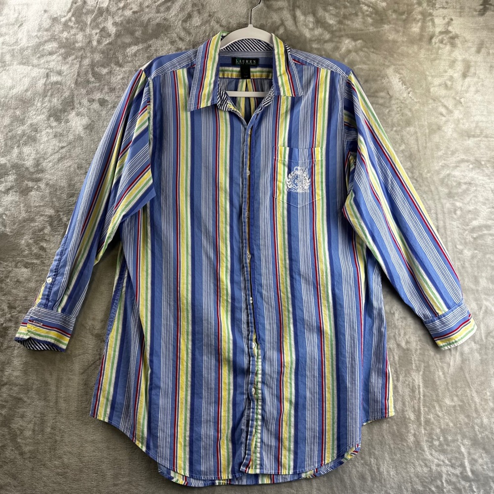 Lauren Ralph Lauren Button Down Men S/M Blue Multi Stripe Crest Shirt 
(1788)